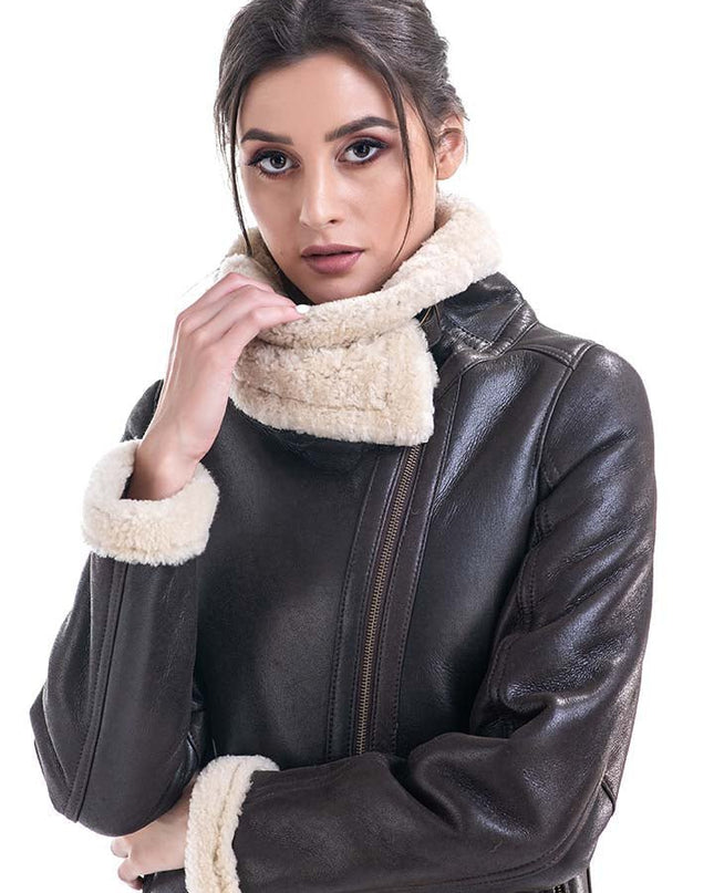 Brown Shearling Leather Jacket with Merino Fur Detailing - Leather Jackets - Buy Me Fur Ltd