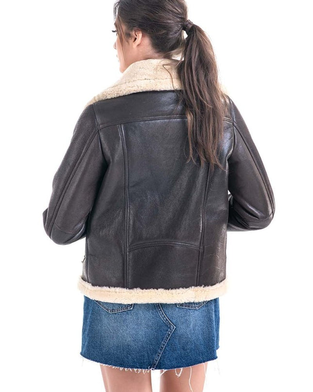 Brown Shearling Leather Jacket with Merino Fur Detailing - Leather Jackets - Buy Me Fur Ltd