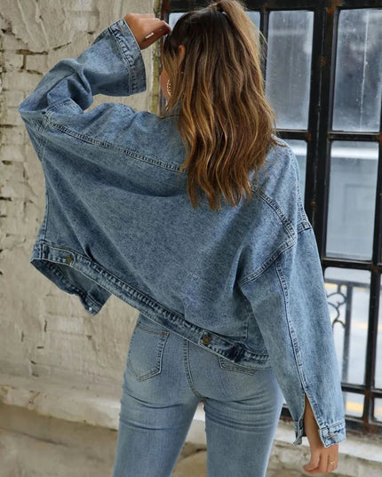 Button Down Drop Shoulder Denim Jacket - Trendsi