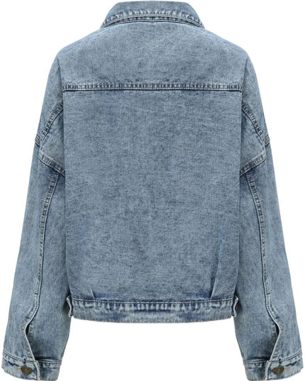 Button Down Drop Shoulder Denim Jacket - Trendsi