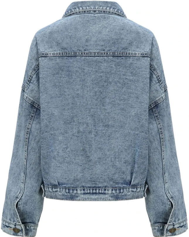 Button Down Drop Shoulder Denim Jacket - Trendsi