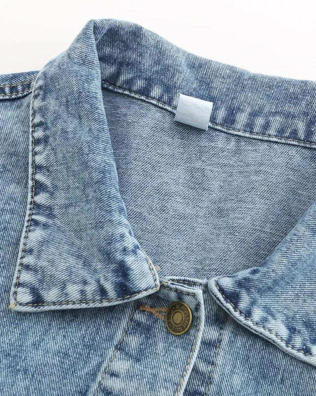 Button Down Drop Shoulder Denim Jacket - Trendsi