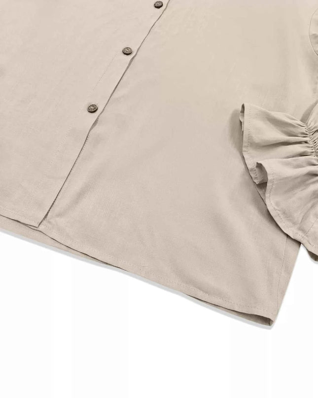 Button - Down Flounce Sleeve Shirt - Trendsi