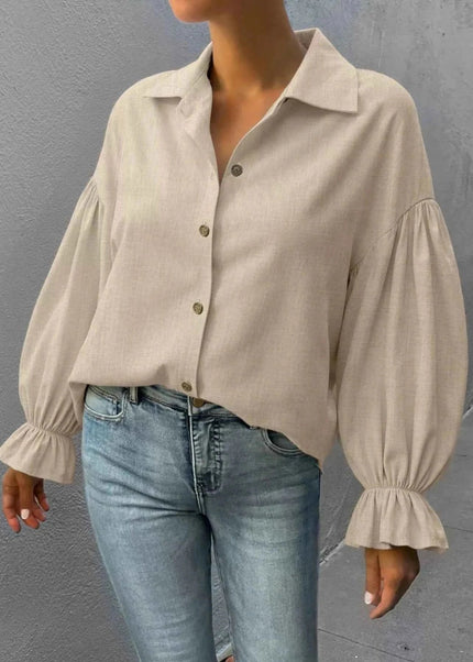 Button - Down Flounce Sleeve Shirt - Trendsi