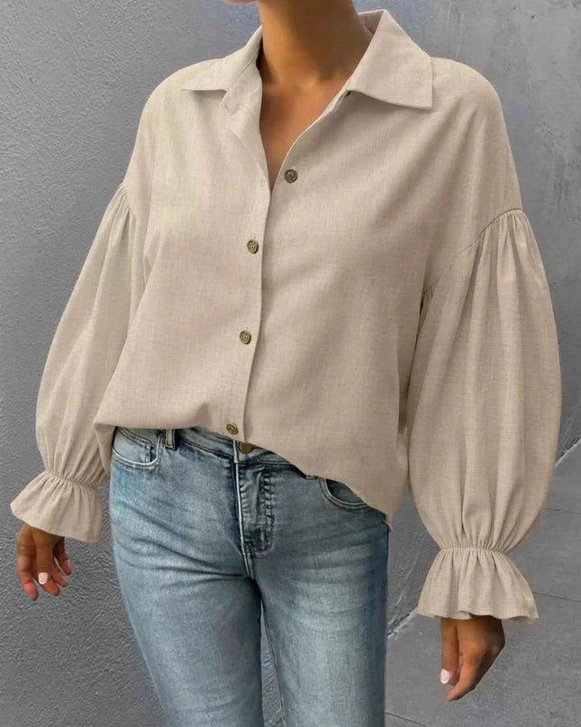 Button - Down Flounce Sleeve Shirt - Trendsi