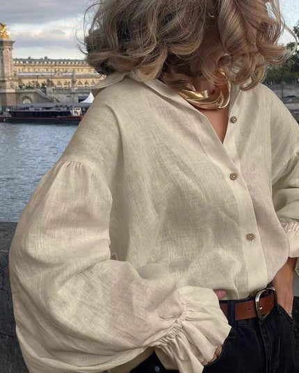 Button - Down Flounce Sleeve Shirt - Trendsi