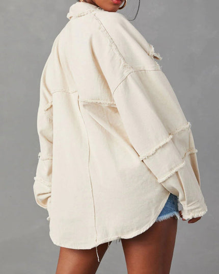 Button Down Raw Hem Denim Jacket - Trendsi