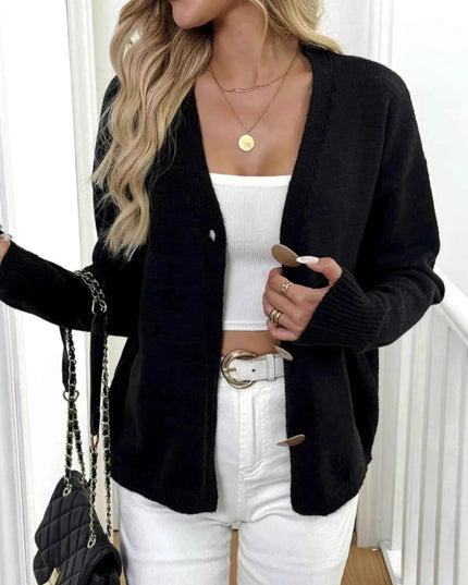 Button - Down V - Neck Cardigan - Trendsi