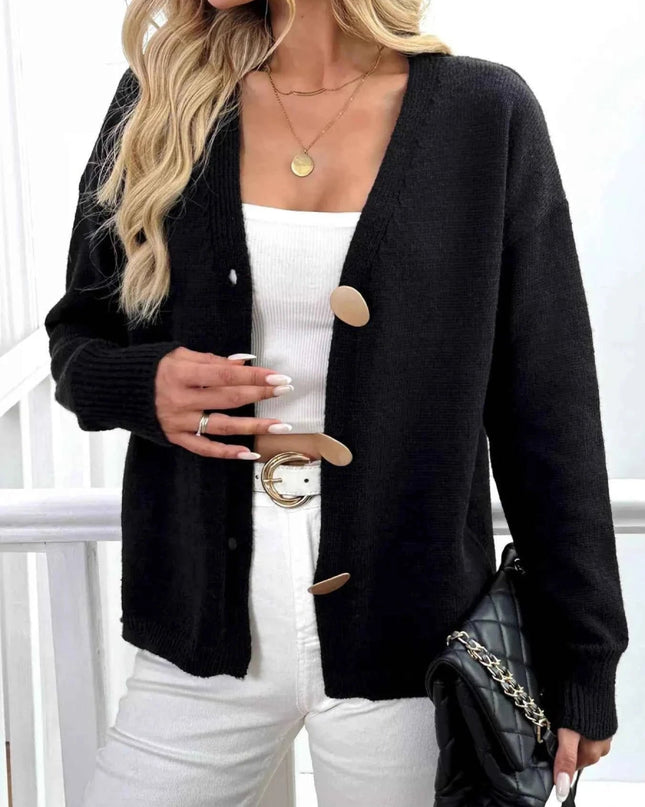 Button - Down V - Neck Cardigan - Trendsi