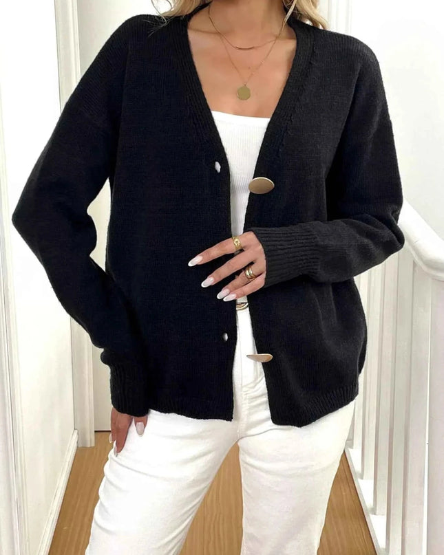 Button - Down V - Neck Cardigan - Trendsi