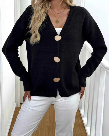 Button - Down V - Neck Cardigan - Trendsi