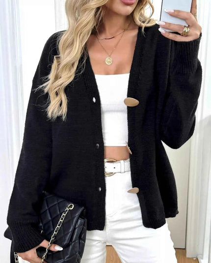 Button - Down V - Neck Cardigan - Trendsi