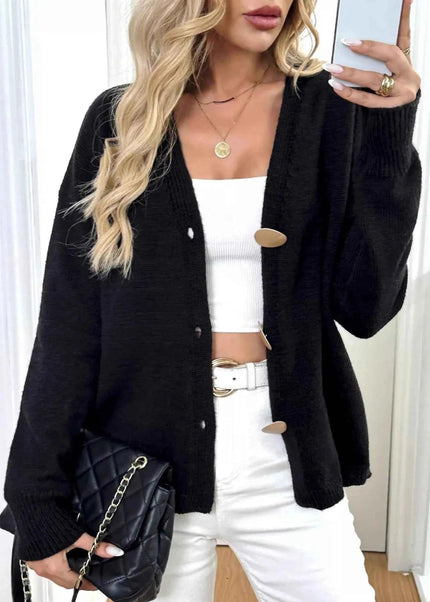 Button - Down V - Neck Cardigan - Trendsi