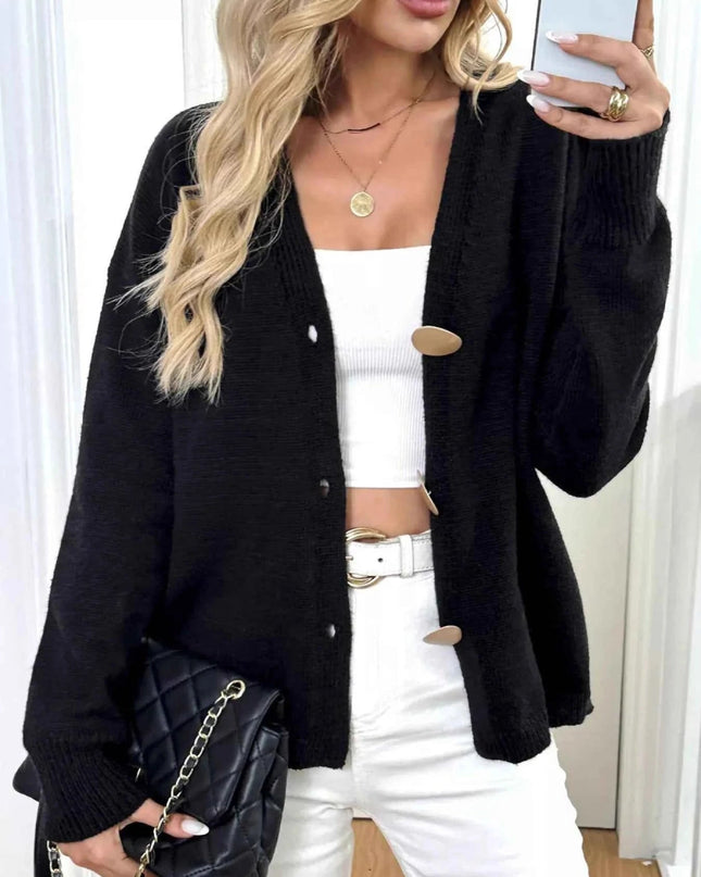 Button - Down V - Neck Cardigan - Trendsi