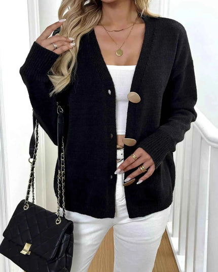 Button - Down V - Neck Cardigan - Trendsi