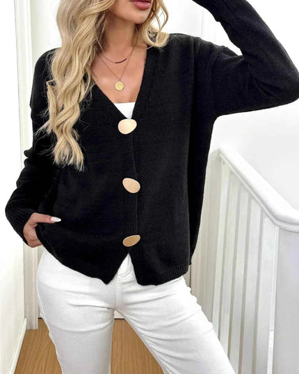 Button - Down V - Neck Cardigan - Trendsi