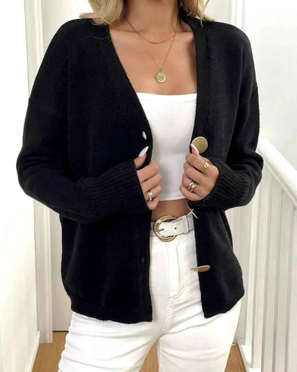Button - Down V - Neck Cardigan - Trendsi