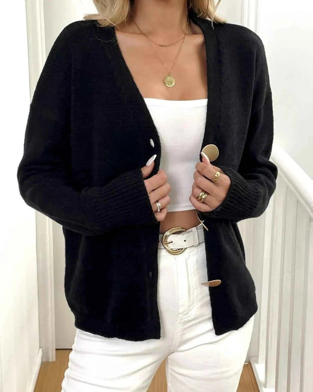 Button - Down V - Neck Cardigan - Trendsi
