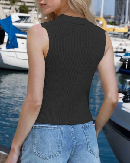 Button Down V - Neck Sweater Vest - Trendsi