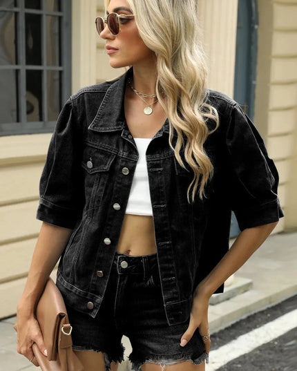 Button Down Washed Denim Jacket - Trendsi