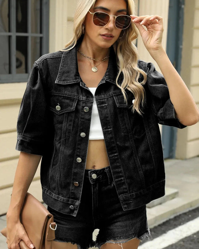 Button Down Washed Denim Jacket - Trendsi