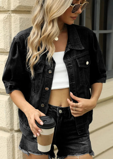 Button Down Washed Denim Jacket - Trendsi