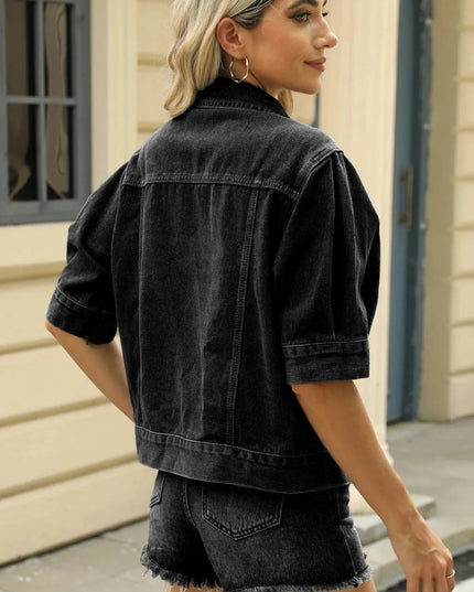 Button Down Washed Denim Jacket - Trendsi