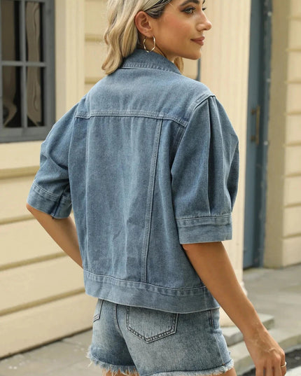 Button Down Washed Denim Jacket - Trendsi