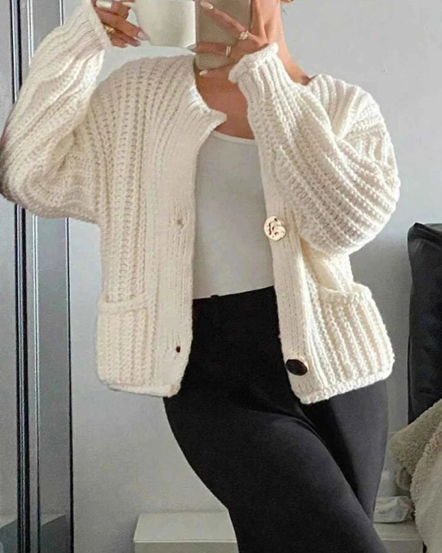 Button - Front Knit Cardigan with Pockets - Trendsi