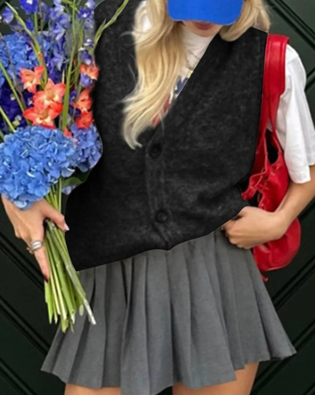 Button - Front Sweater Vest - Trendsi