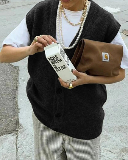 Button - Front Sweater Vest - Trendsi