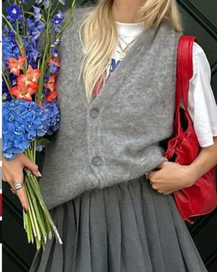 Button - Front Sweater Vest - Trendsi