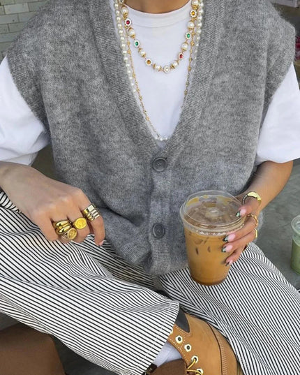 Button - Front Sweater Vest - Trendsi