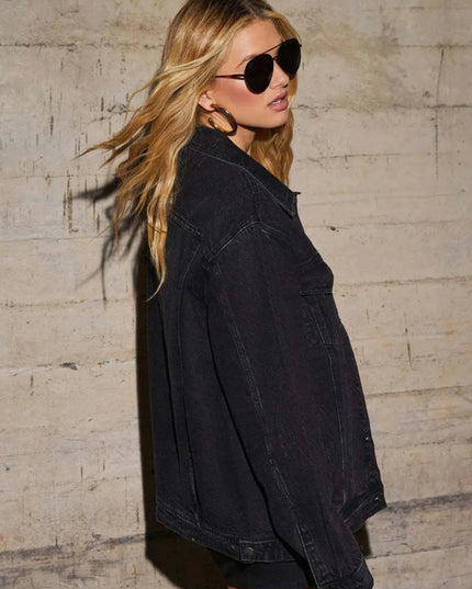 Button Up Collared Neck Denim Jacket - Trendsi