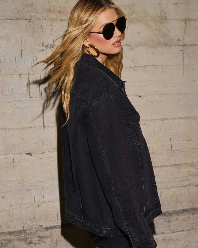 Button Up Collared Neck Denim Jacket - Trendsi