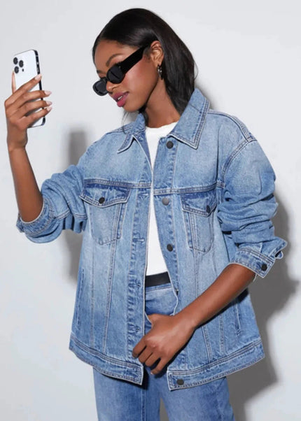 Button Up Collared Neck Denim Jacket - Trendsi