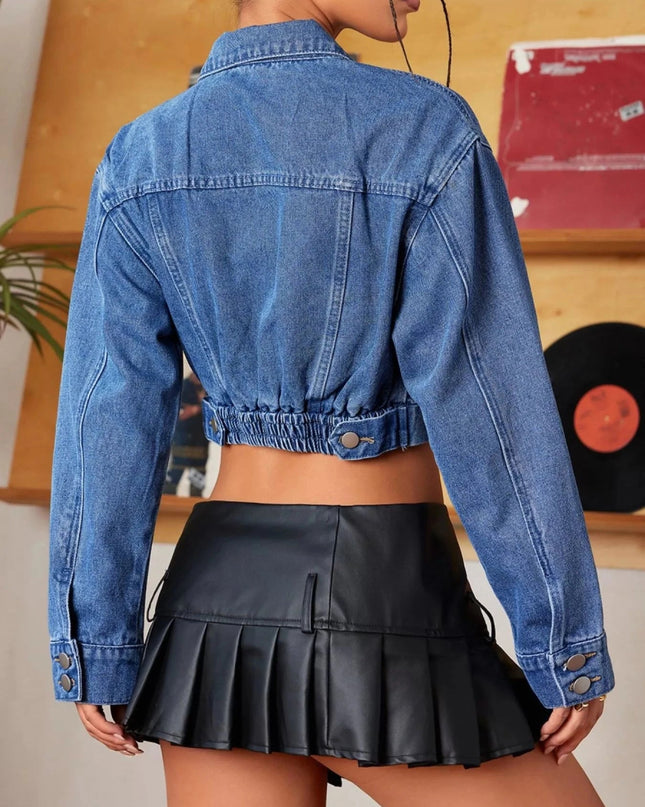 Button Up Cropped Casual Denim Jacket - Trendsi