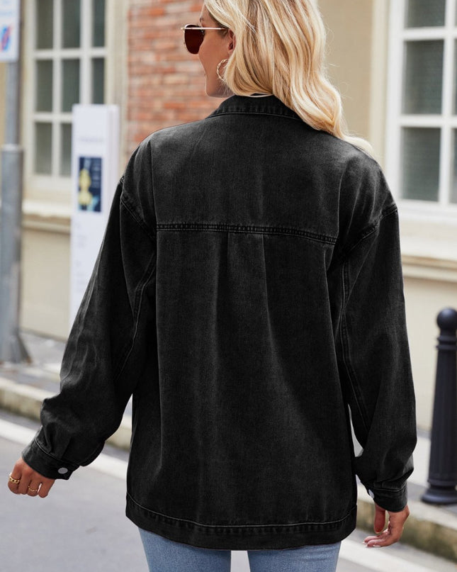 Button Up Denim Jacket with Pockets - Trendsi