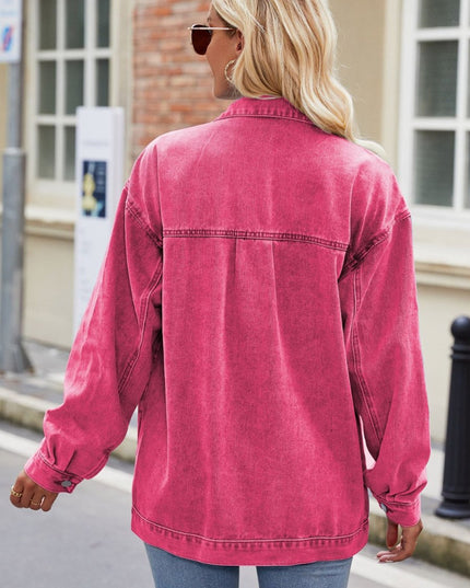 Button Up Denim Jacket with Pockets - Trendsi