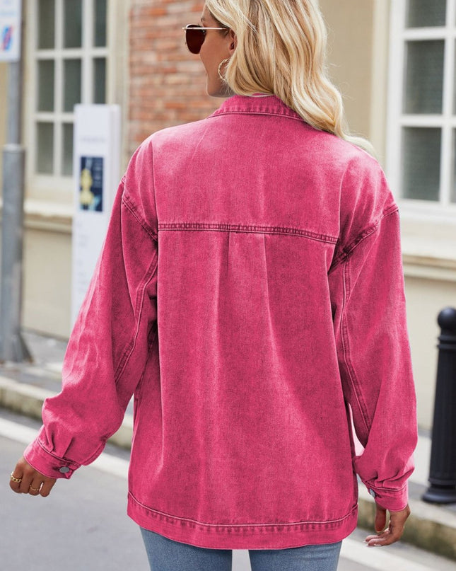 Button Up Denim Jacket with Pockets - Trendsi