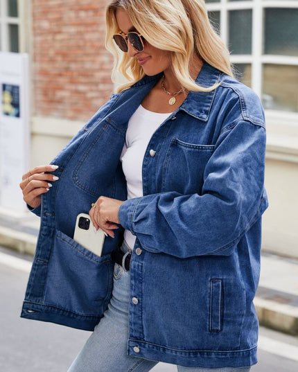 Button Up Denim Jacket with Pockets - Trendsi