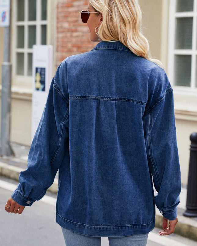 Button Up Denim Jacket with Pockets - Trendsi