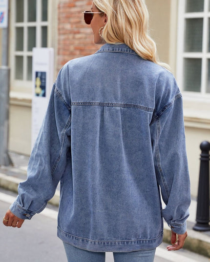 Button Up Denim Jacket with Pockets - Trendsi