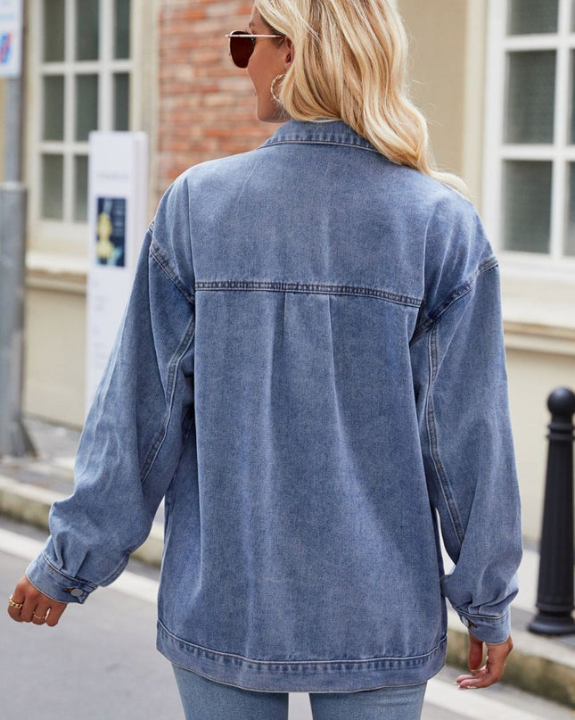 Button Up Denim Jacket with Pockets - Trendsi