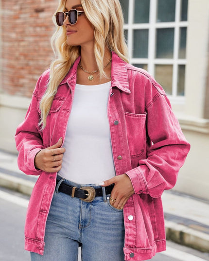 Button Up Denim Jacket with Pockets - Trendsi