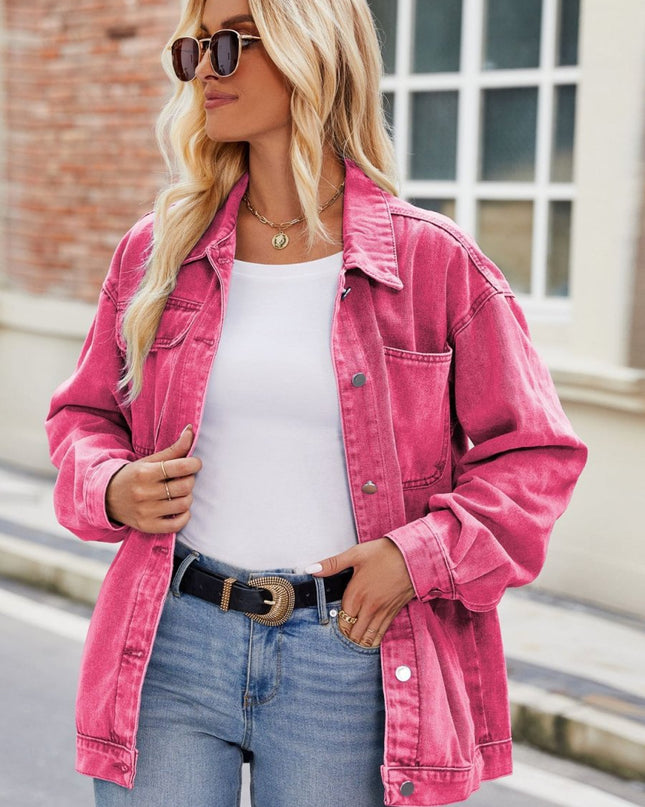 Button Up Denim Jacket with Pockets - Trendsi