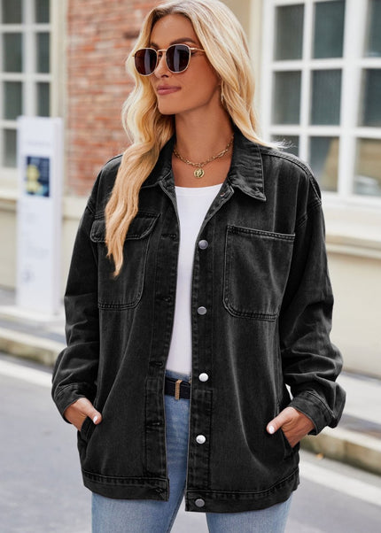 Button Up Denim Jacket with Pockets - Trendsi