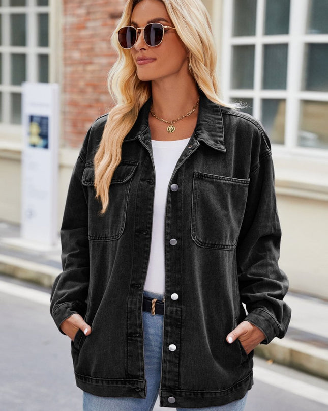 Button Up Denim Jacket with Pockets - Trendsi