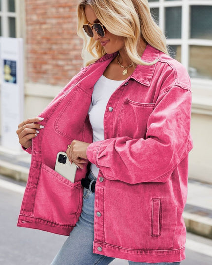 Button Up Denim Jacket with Pockets - Trendsi