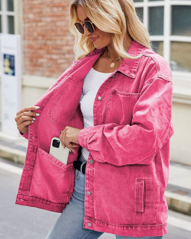 Button Up Denim Jacket with Pockets - Trendsi